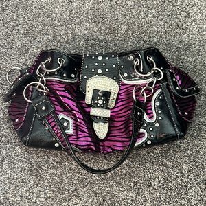 Hot pink zebra print rhinestone purse
